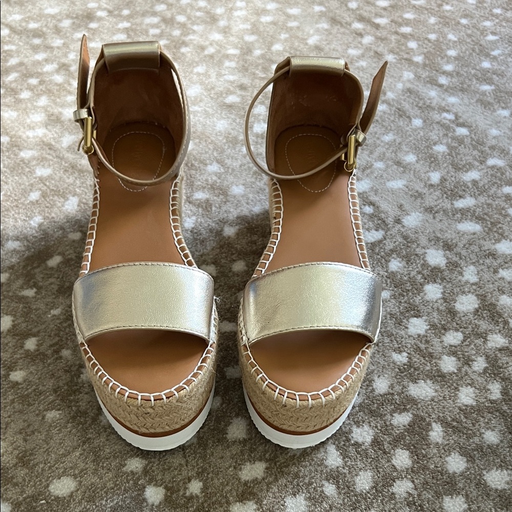 See By Chloe Gold Espadrille Sandals Sz 38